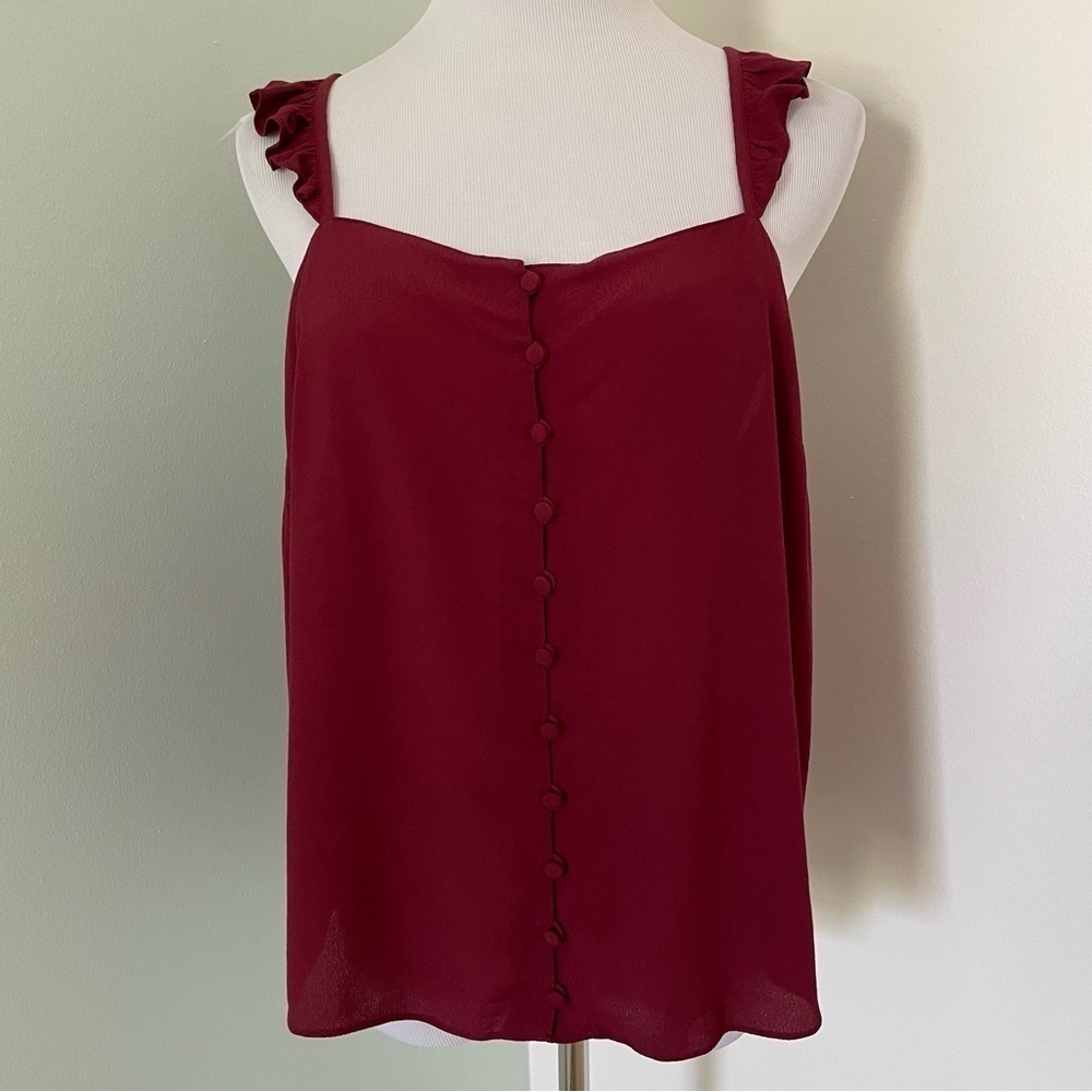 Madewell Burgundy Ruffle Strap Button-Front Tank Top